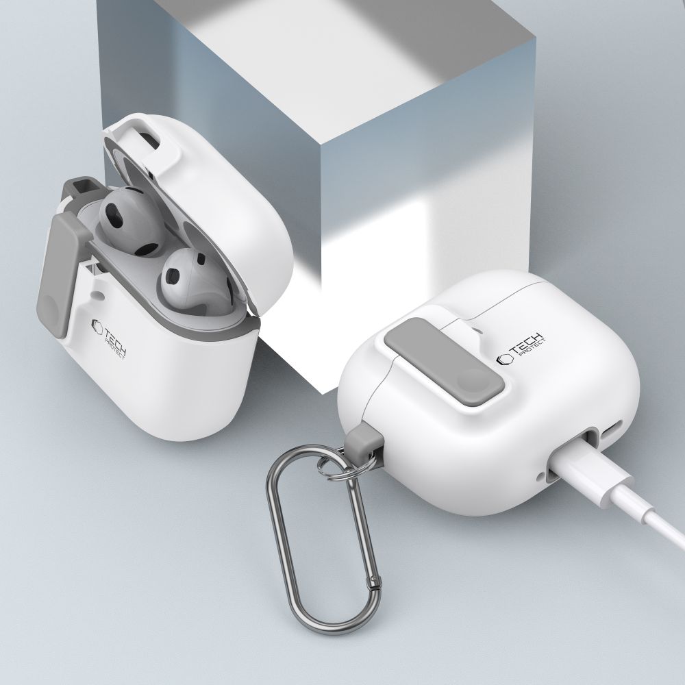 Tech-Protect Slim Hook-etui til AirPods 4 - Hvid