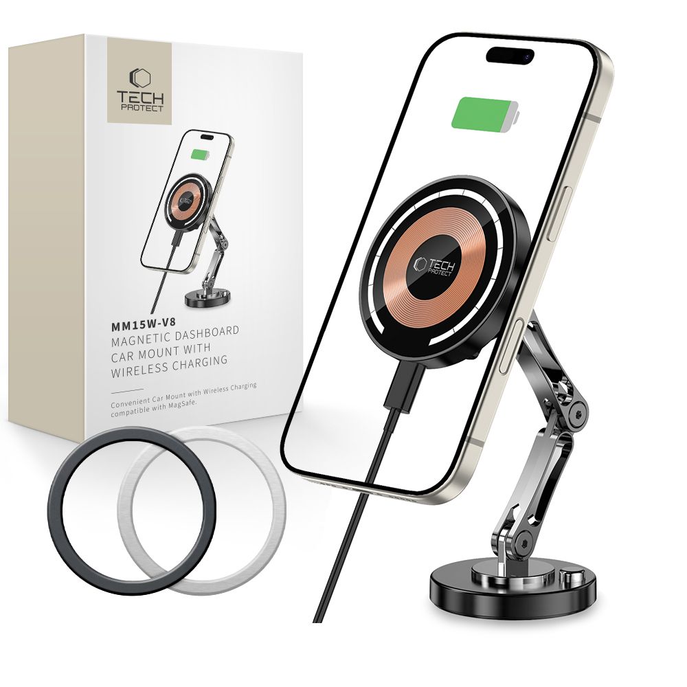 Tech-Protect MM15W-V8 Magnetisk bilhållare för instrumentbräda med MagSafe 15W - Svart