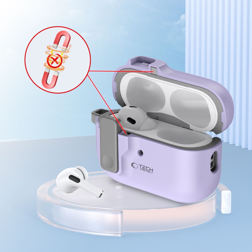 Tech-Protect Slim Hook-etui med karabinhage til Apple AirPods Pro 1 / 2 - Lilla