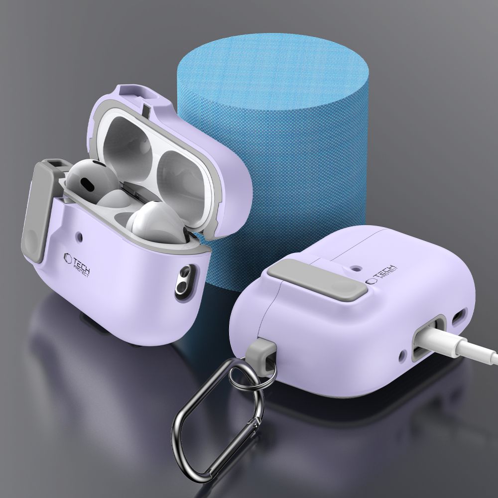 Tech-Protect Slim Hook-etui med karabinhage til Apple AirPods Pro 1 / 2 - Lilla