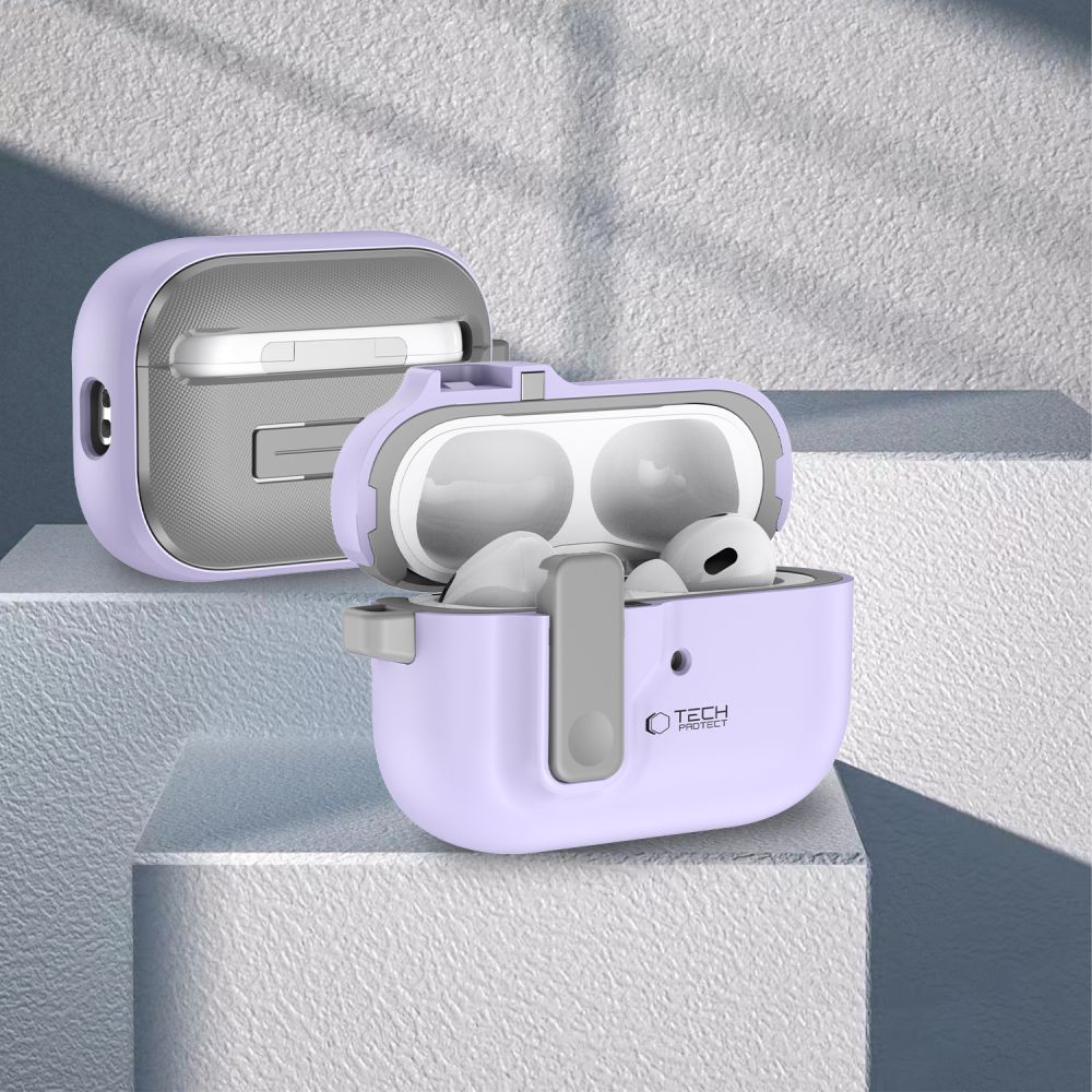 Tech-Protect Slim Hook-etui med karabinhage til Apple AirPods Pro 1 / 2 - Lilla