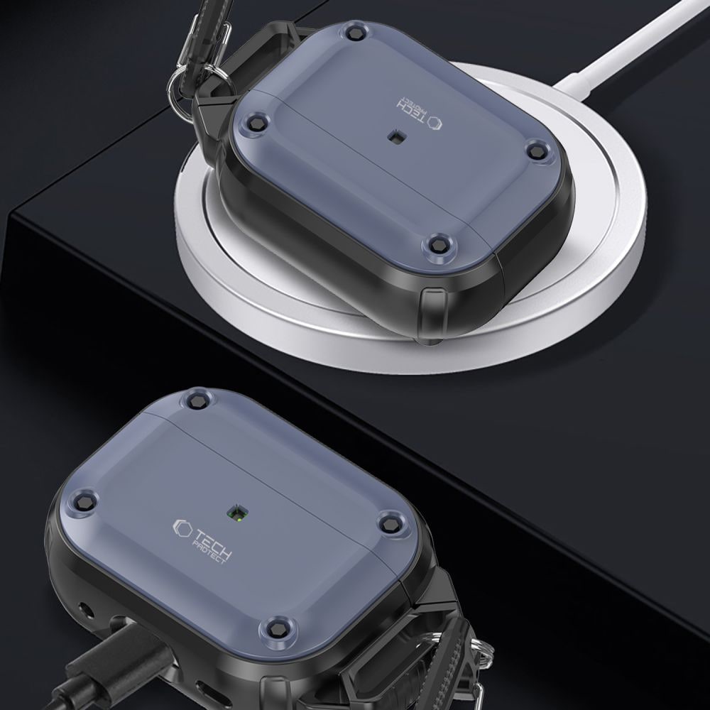 Tech-Protect Rough Hook-etui med karabinhage til Apple AirPods Pro 1 / 2 - Blå