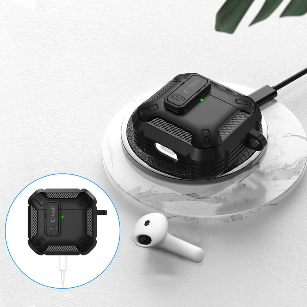 Tech-Protect Carbonox-etui til AirPods 4 - Sort