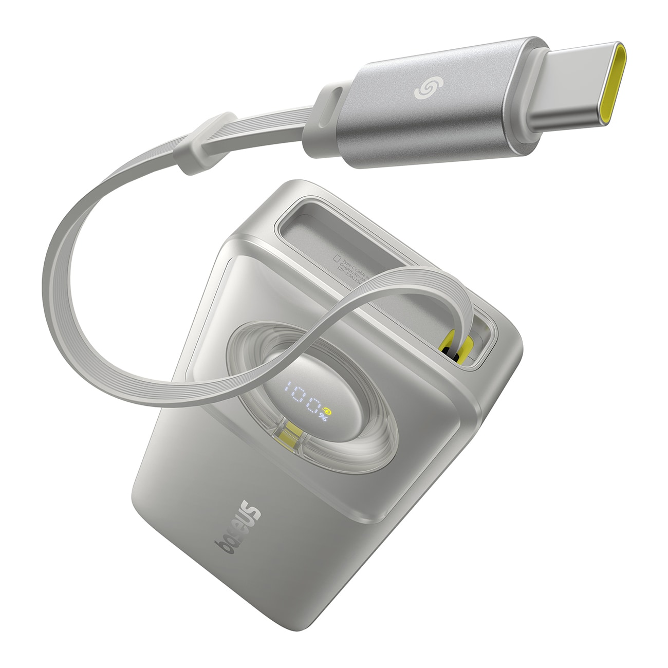 Baseus Free2Pull 10000mAh 30W powerbank med USB-C-port och utdragbar USB-C-kabel - grå