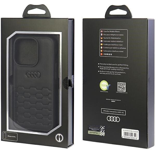 Audi GT syntetisk læderetui til iPhone 15 Pro - sort