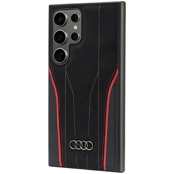 Audi MagSafe S24 Ultra S928 sort-rød hardcase i ægte læder AU-TPUPCS24U-R8/D3-RD