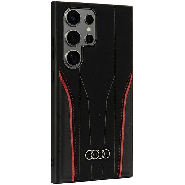 Audi MagSafe S24 Ultra S928 sort-rød hardcase i ægte læder AU-TPUPCS24U-R8/D3-RD