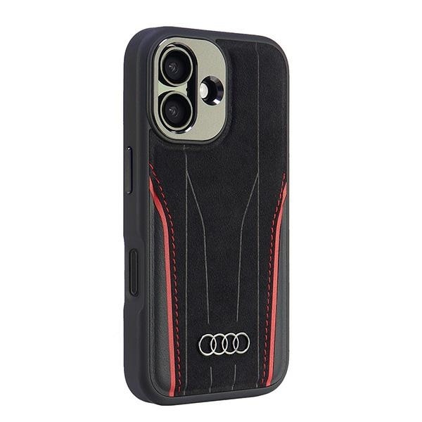Audi MagSafe iPhone 16 6,1" sort-rød hardcase i ægte læder AU-TPUPCMIP16-R8/D3-RD