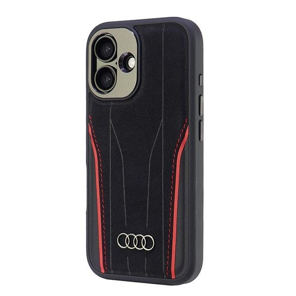 Audi MagSafe iPhone 16 6,1" sort-rød hardcase i ægte læder AU-TPUPCMIP16-R8/D3-RD