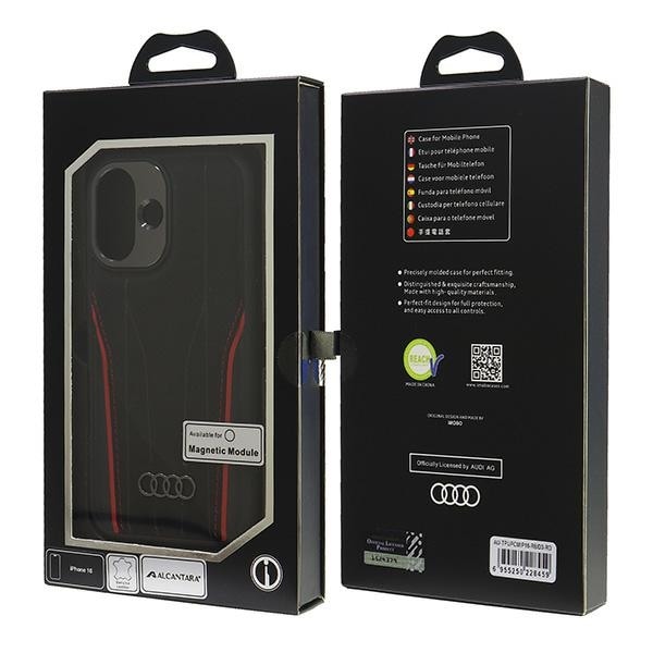 Audi MagSafe iPhone 16 6,1" sort-rød hardcase i ægte læder AU-TPUPCMIP16-R8/D3-RD