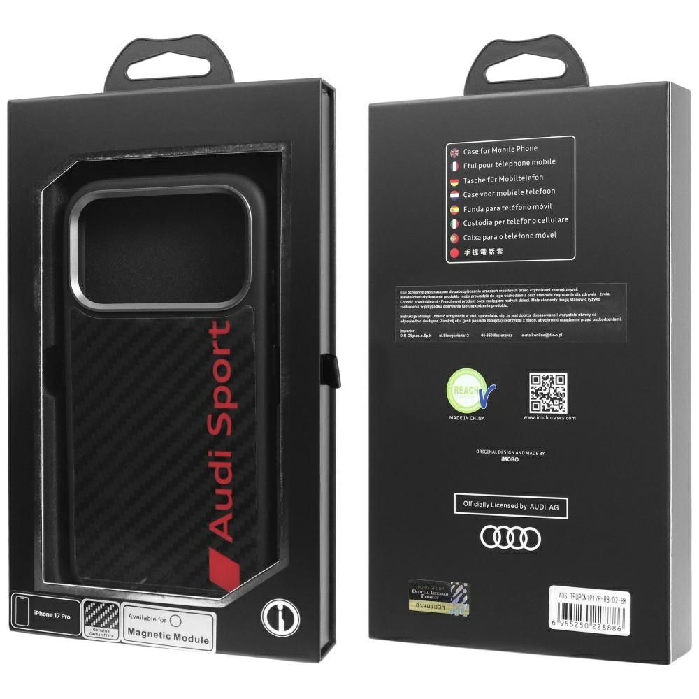 Audi R8 MagSafe-etui i kulfiber til iPhone 17 Pro - Sort