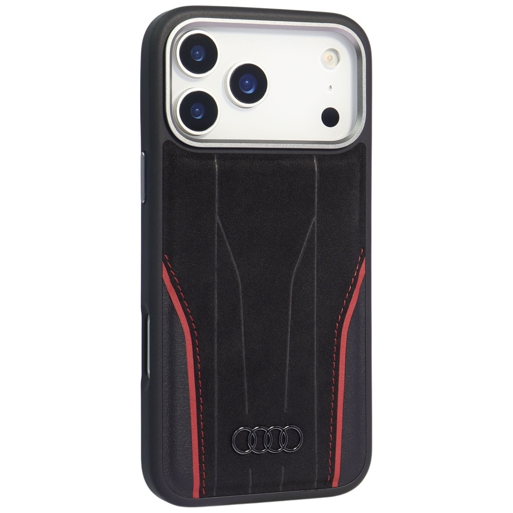 Audi R8 MagSafe-etui i ægte læder til iPhone 17 Pro - sort og rød