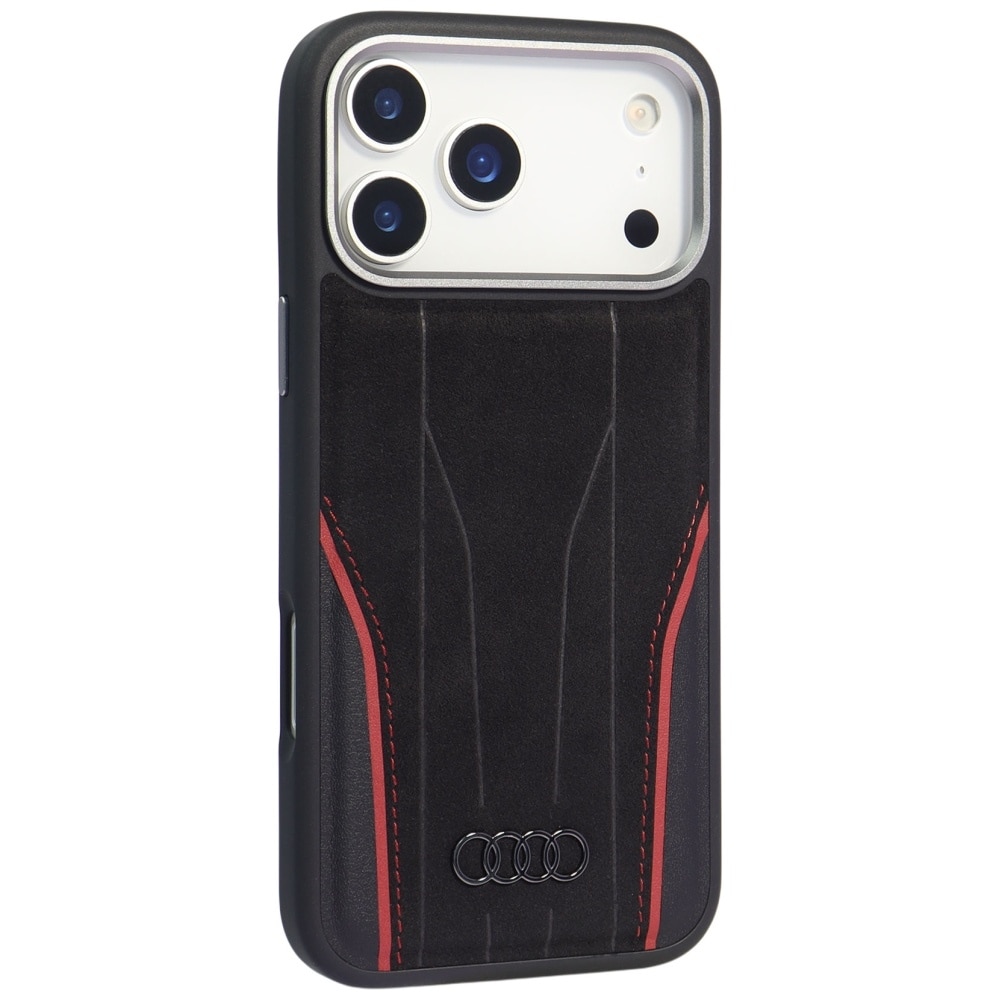 Audi R8 MagSafe-etui i ægte læder til iPhone 17 Pro Max - sort og rød