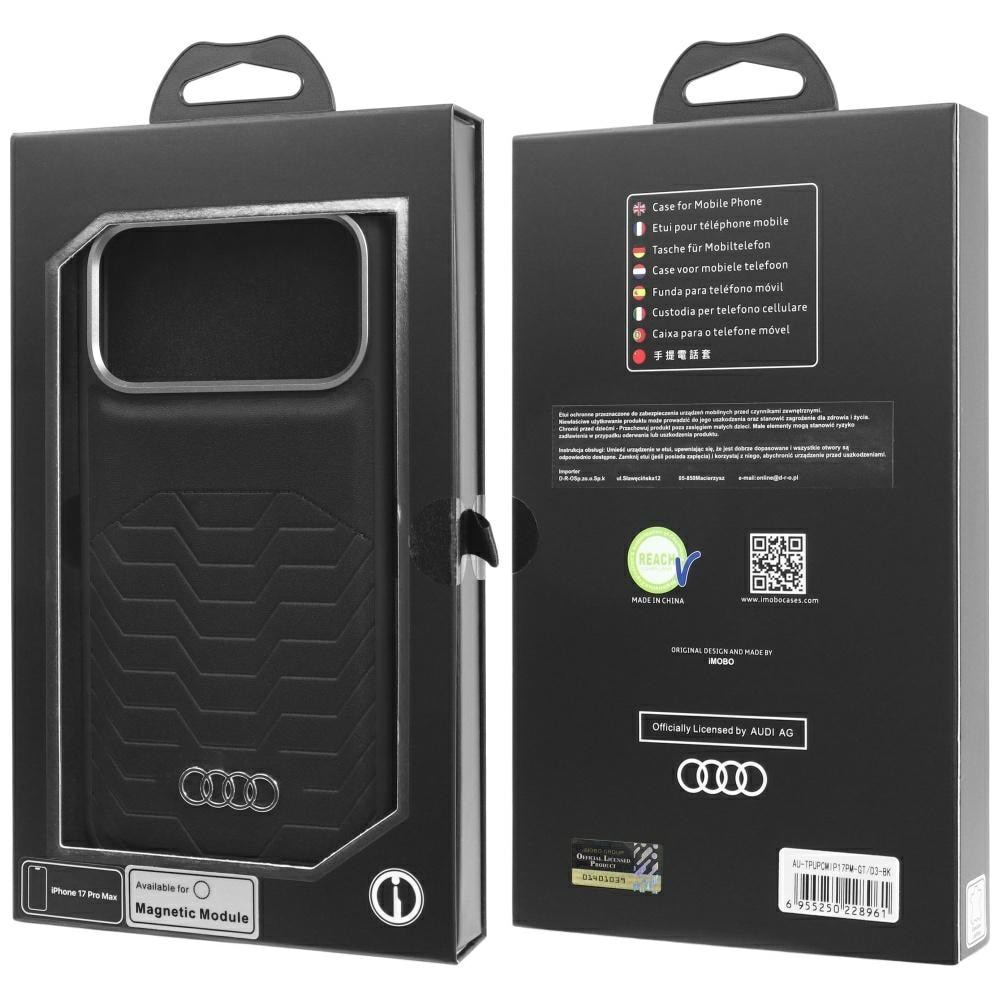 Audi GT MagSafe-etui i syntetisk læder til iPhone 17 Pro Max - Sort