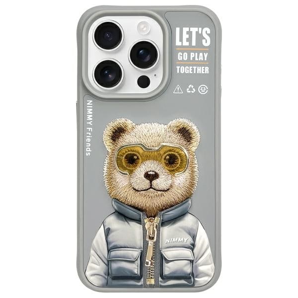 Nimmy Cool&Cute 2.0 Bear Fodral för iPhone 15 Pro Max - Grå