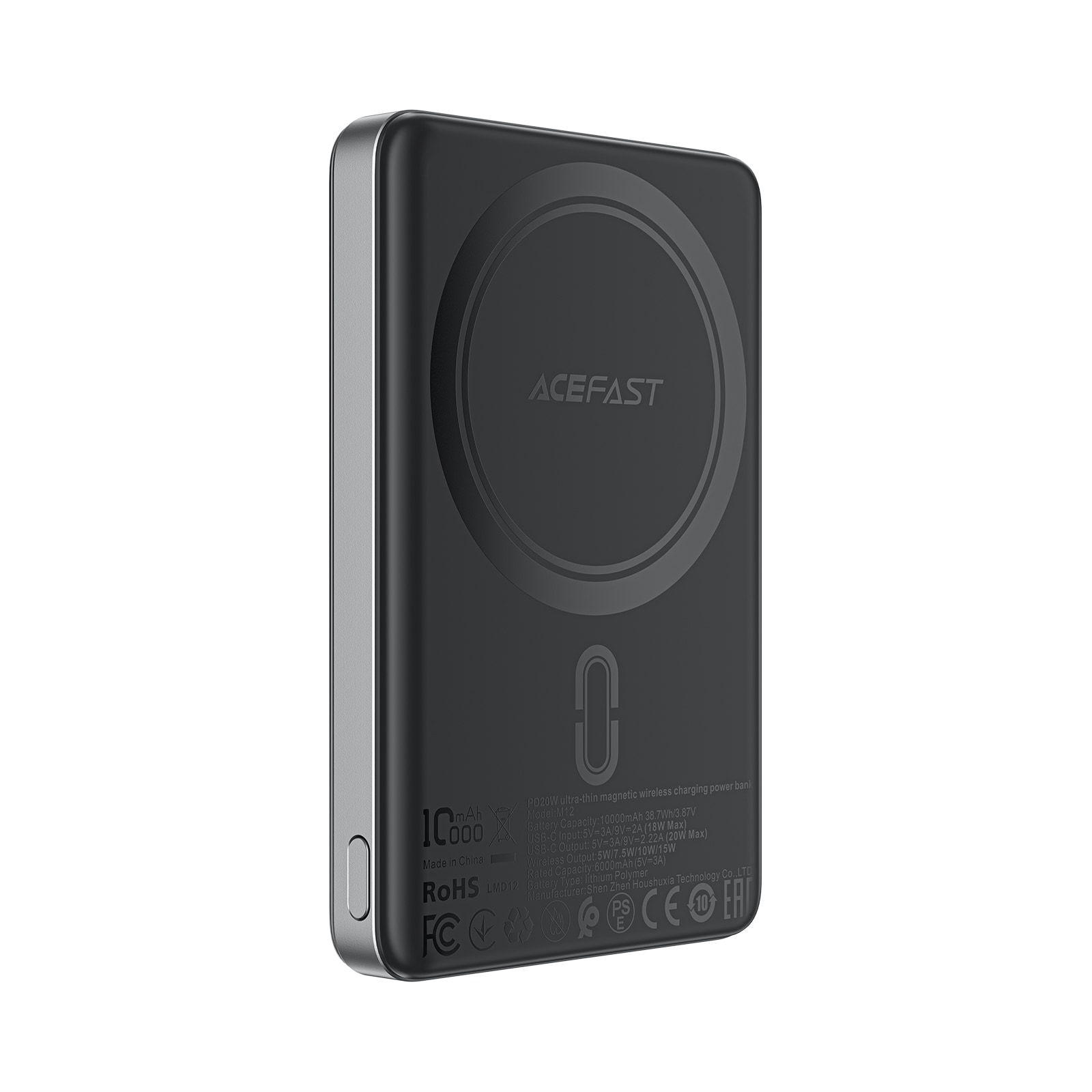 Powerbank Acefast M12-10000 PD20W ultra-slimmad, MagSafe-kompatibel - svart