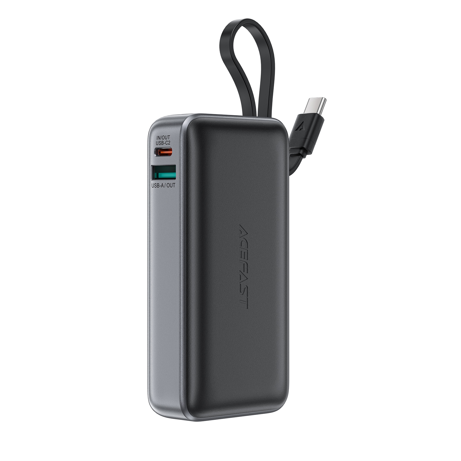Acefast M7-10000 PD30W Powerbank med inbyggd kabel - Svart
