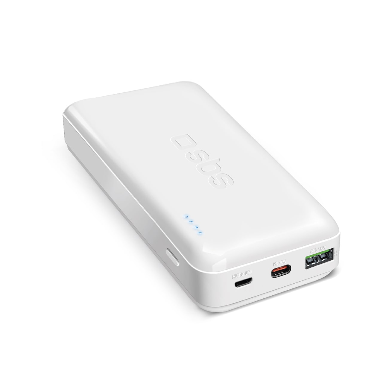 Powerbank SBS TTBB20000PD20W 20000 mAh 20W strömförsörjning med MicroUSB, USB-C, USB-A - vit