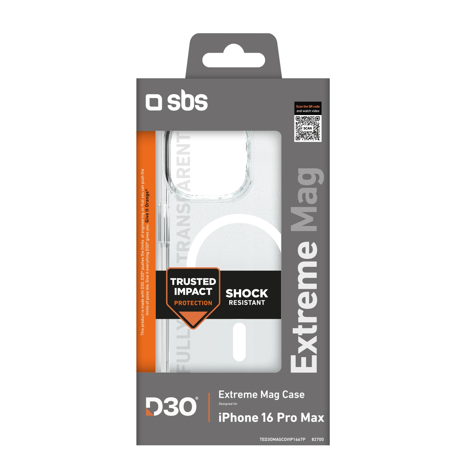 SBS Extreme Mag D3O MagSafe-fodral för iPhone 16 Pro Max - Transparent