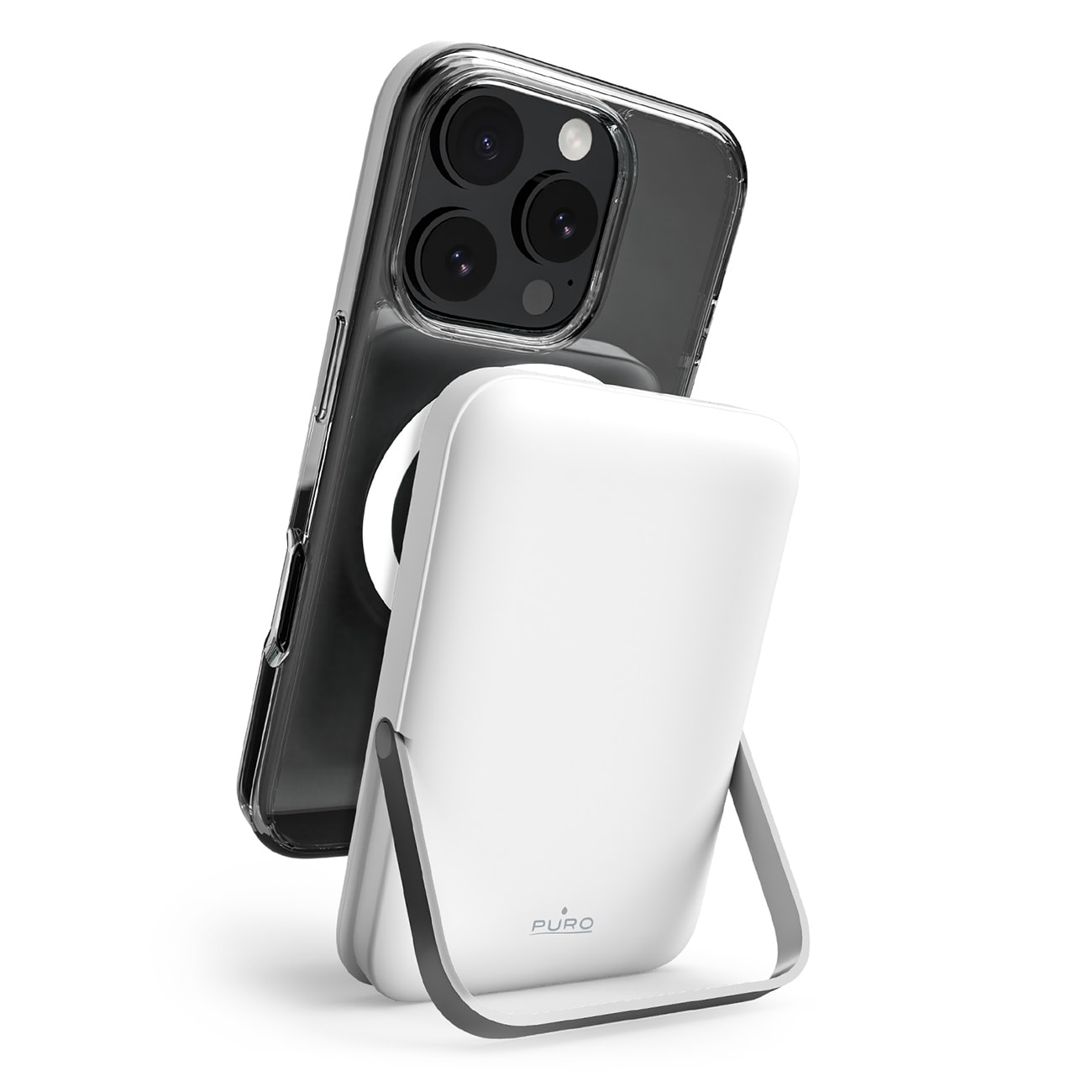 Puro 10000mAh MagSafe trådlös powerbank med aluminiumstativ - vit
