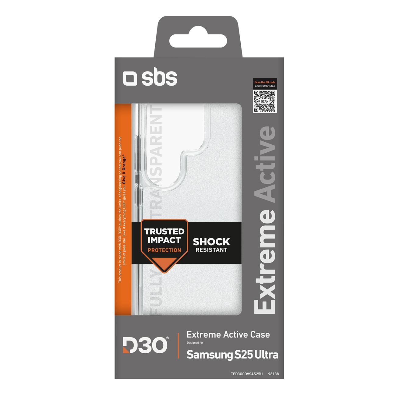 SBS D3O Etui til Samsung Galaxy S25 Ultra - Transparent
