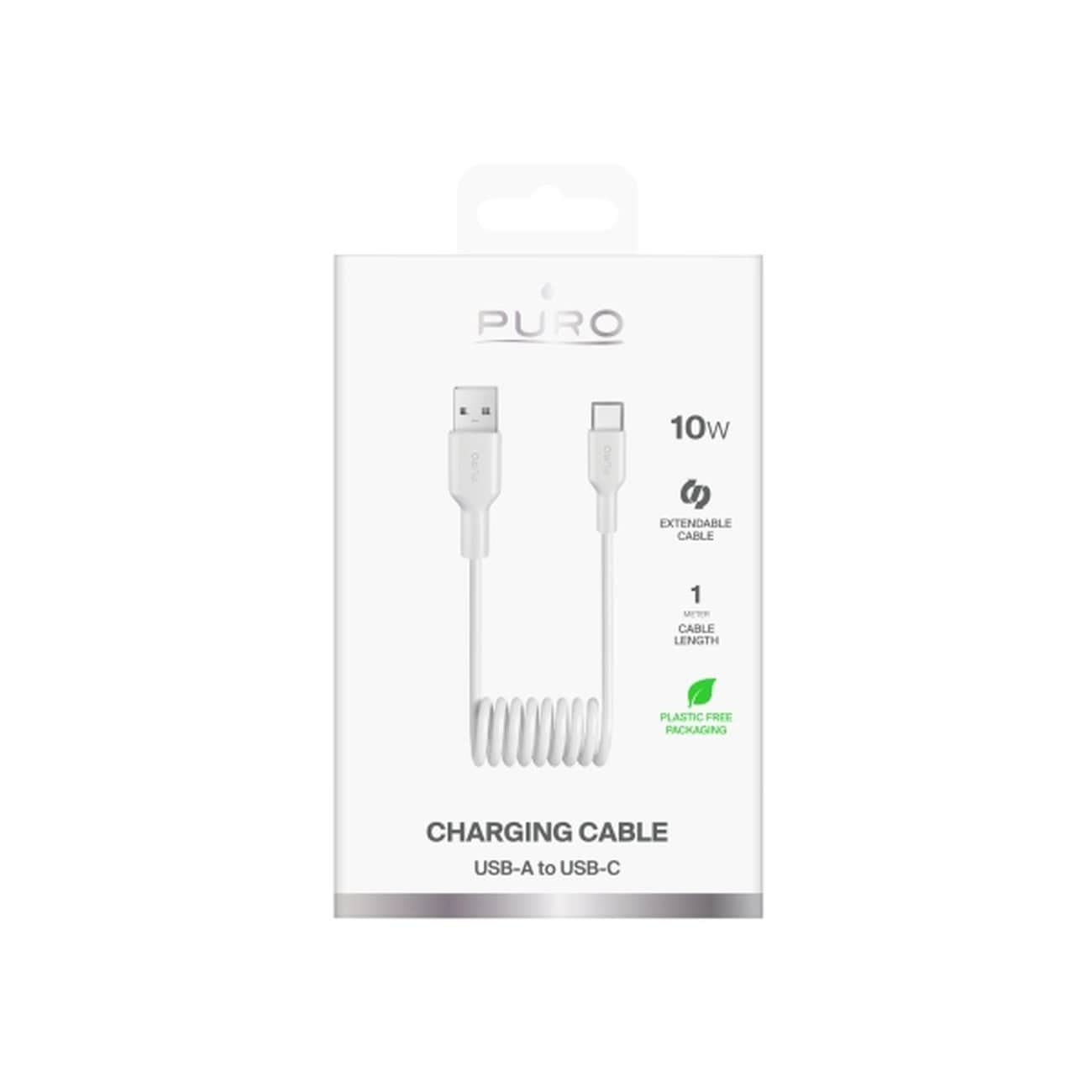 Puro 10W USB-A - USB-C Spiralkabel 1m - Vit