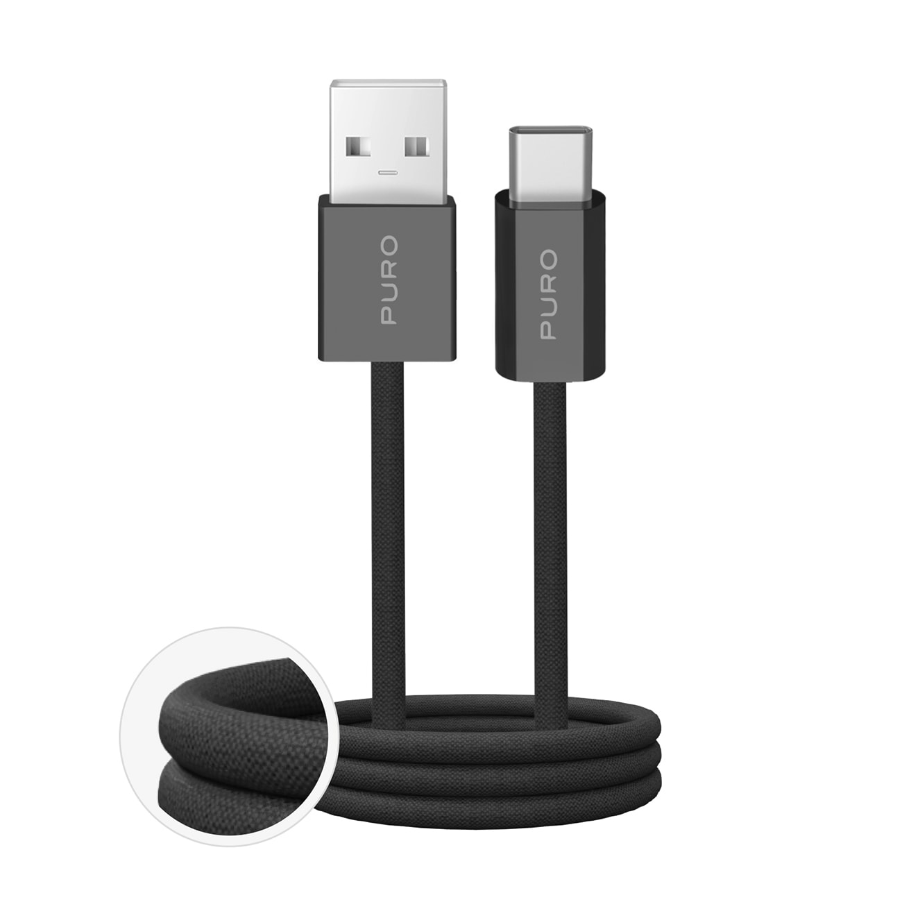 Puro Fabrik 2.0 10W USB-A - USB-C Flätad kabel 1,5 m - Svart