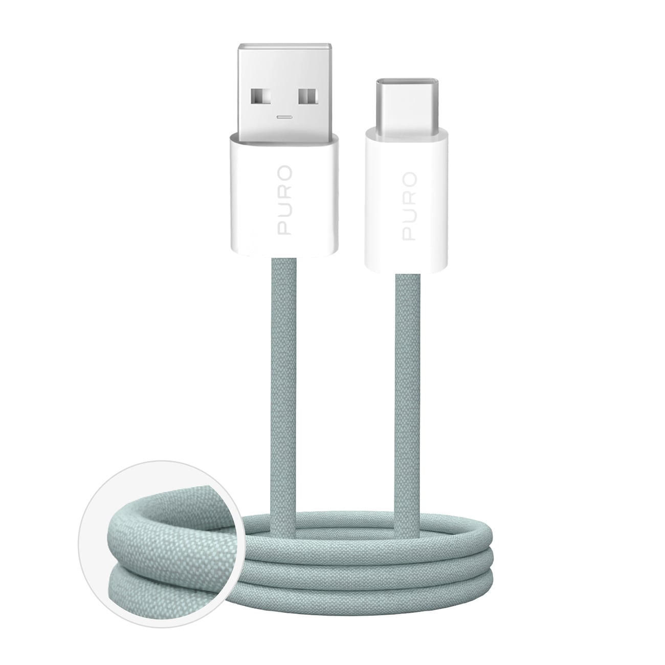 Puro Fabrik 2.0 10W USB-A - USB-C Flätad kabel 1,5 m - Grön