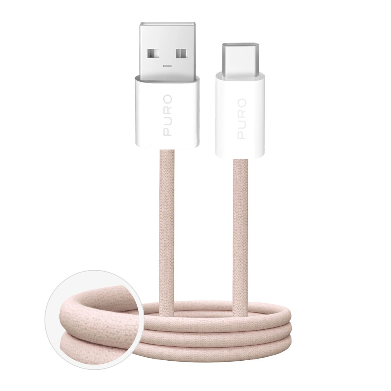 Puro Fabrik 10W flätad kabel USB-A - USB-C 1,5m - Beige