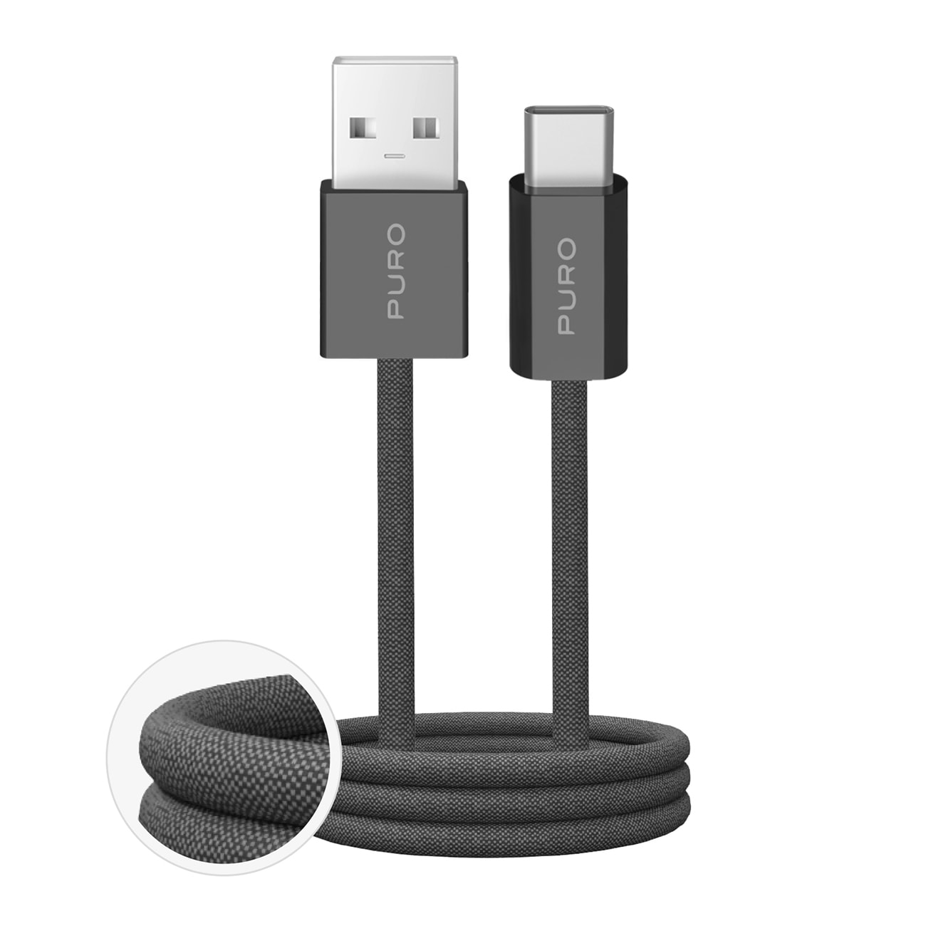 Puro Fabrik 2.0 10W USB-A - USB-C Flätad kabel 1,5 m - Mörkgrön