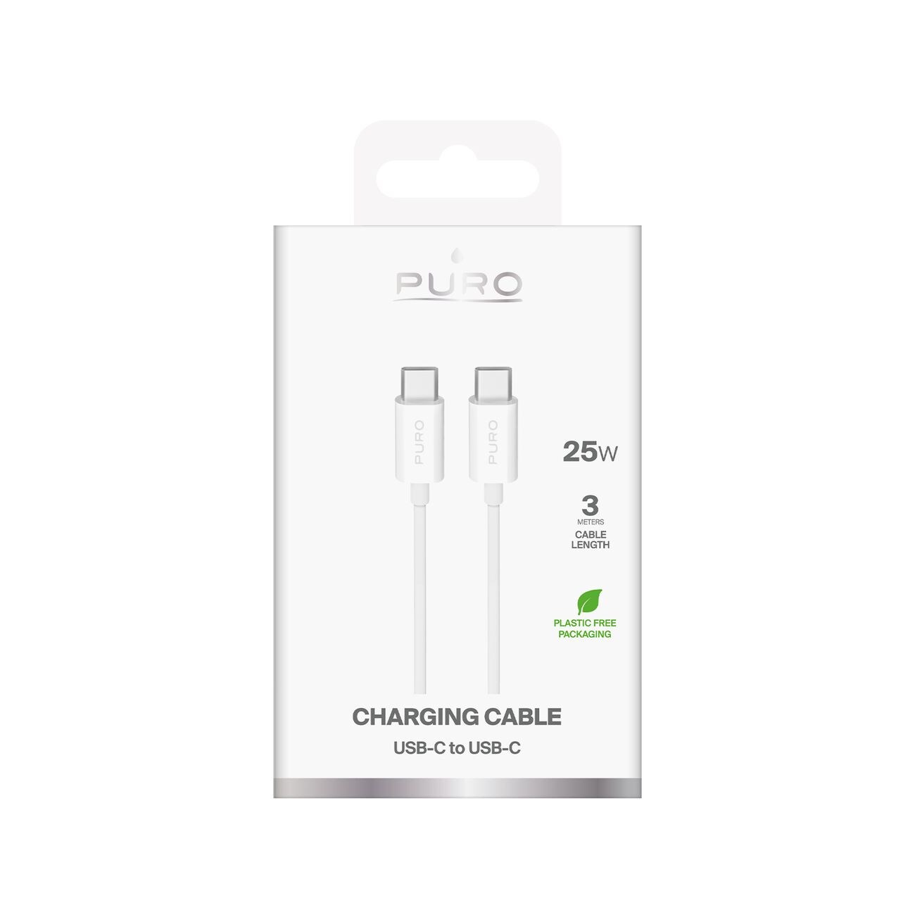 Puro TPE 25W USB-C - USB-C 3m kabel - Vit