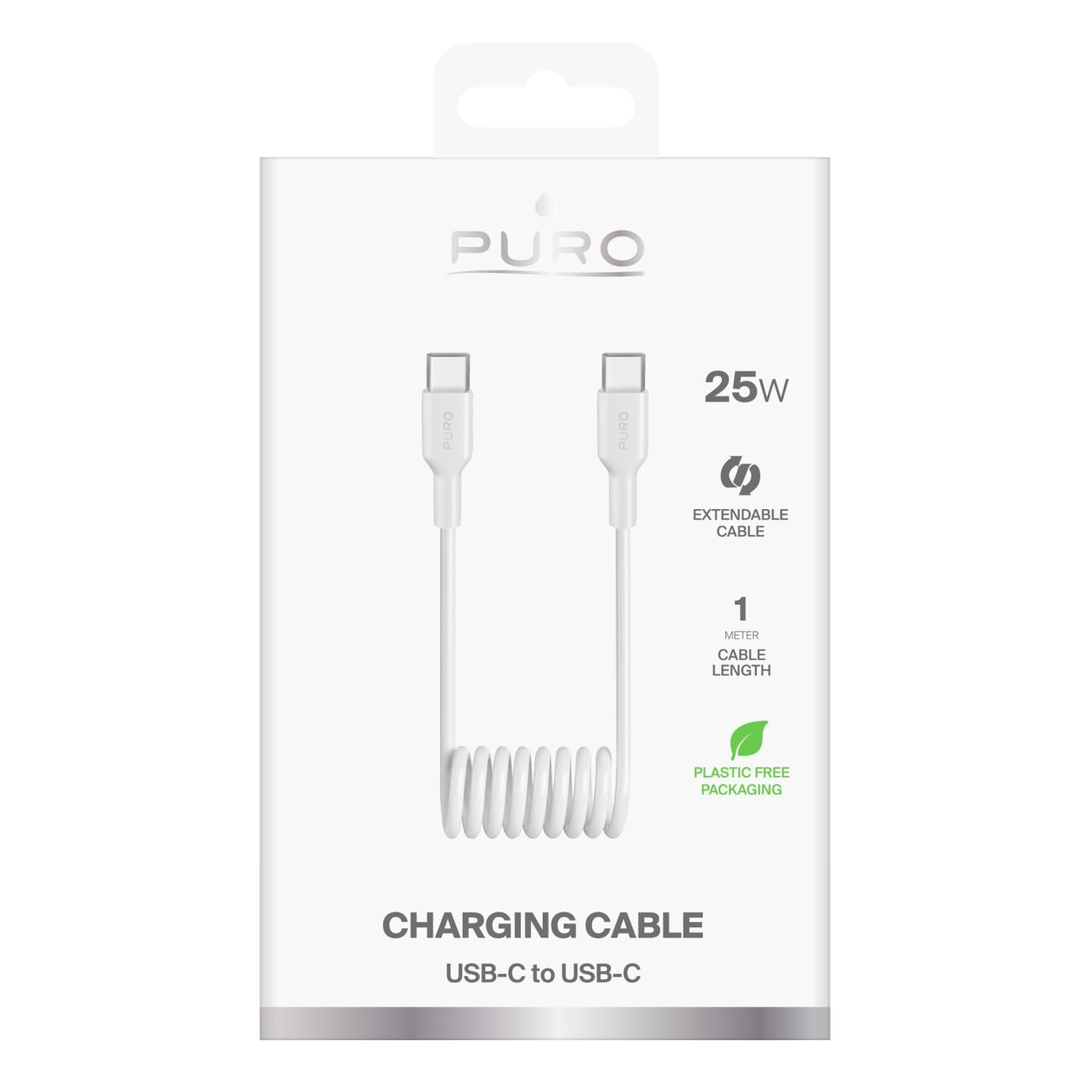 Puro 25W USB-C Spiralkabel - USB-C 1m - Vit