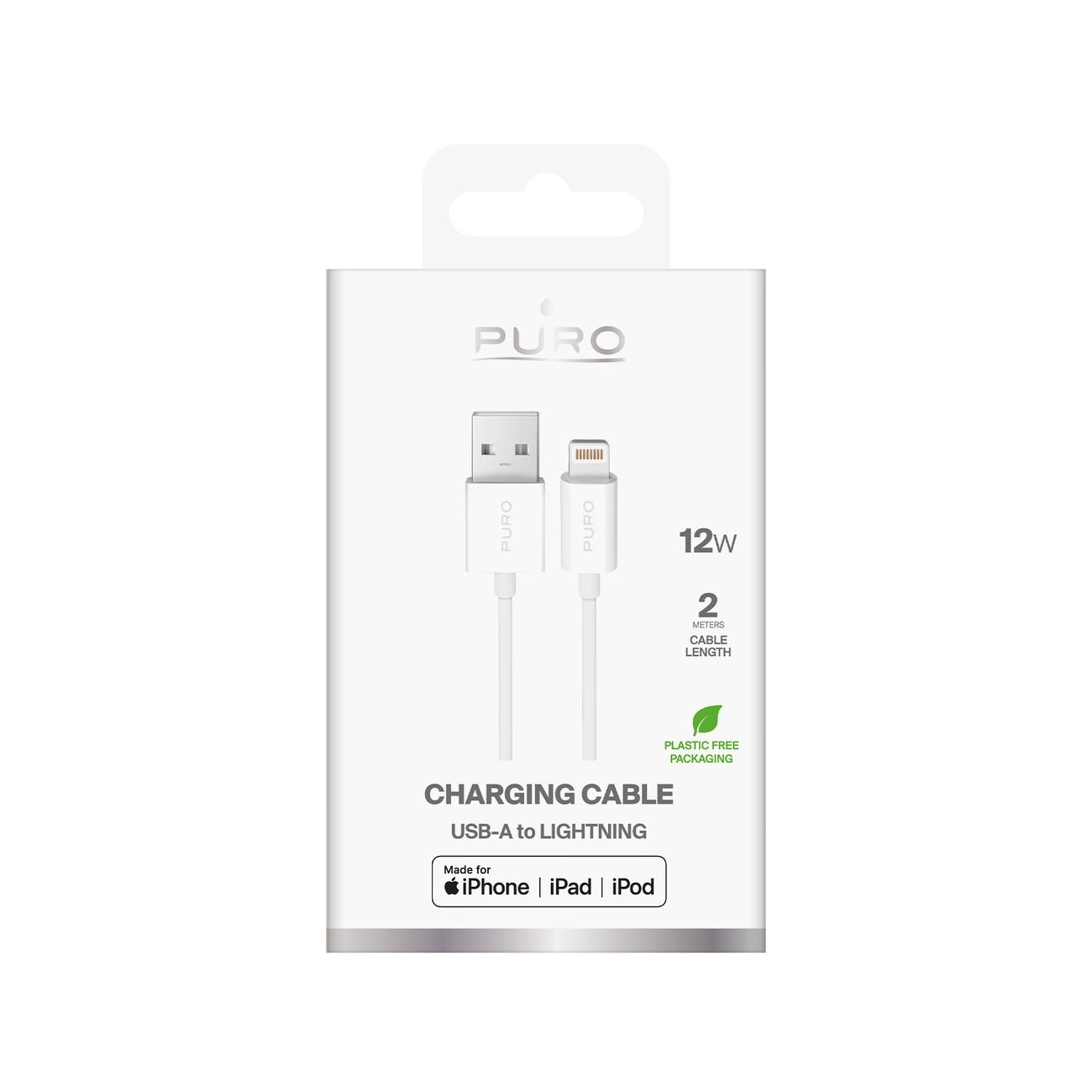 Puro TPE 12W USB-A - Lightning-kabel 2m - Vit