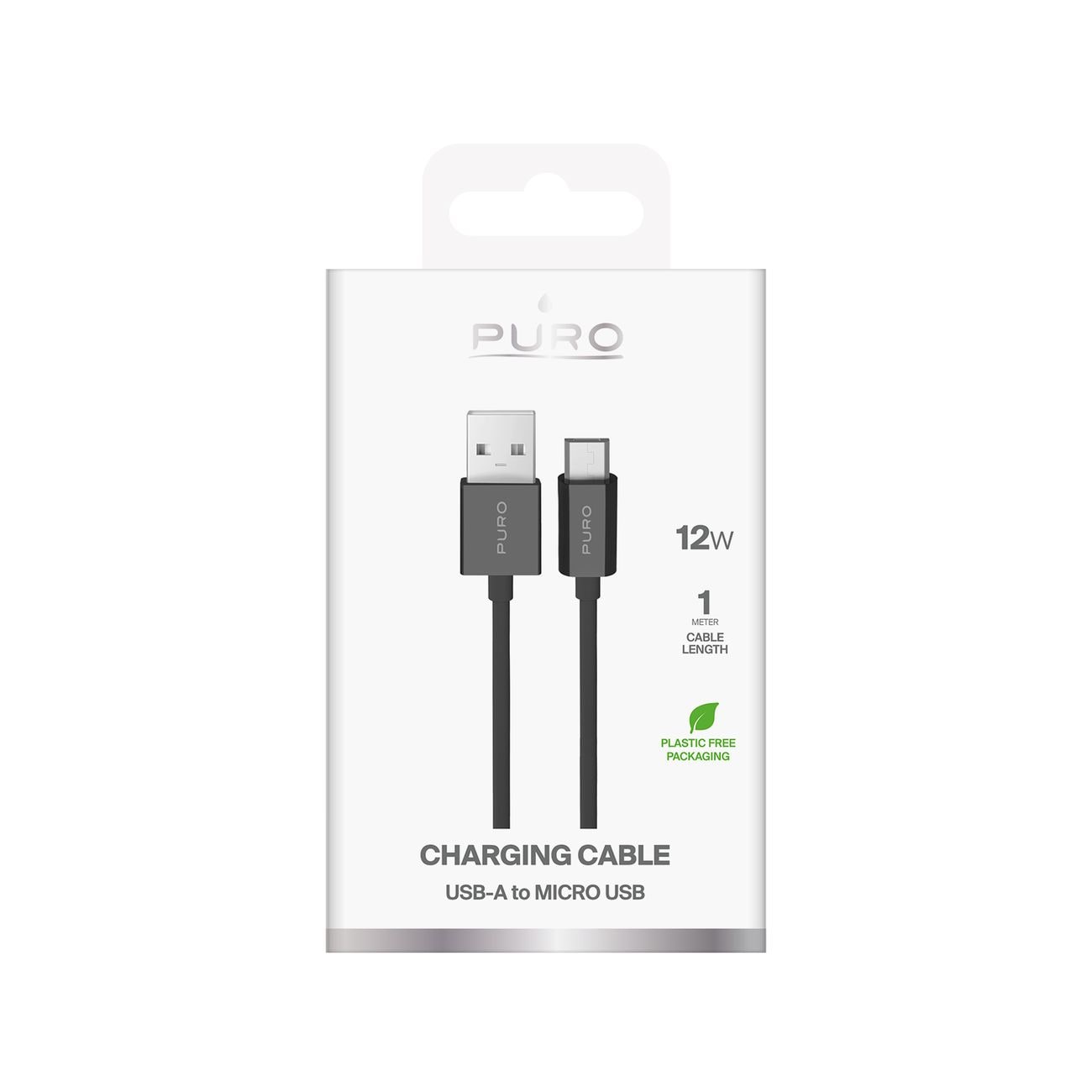 Puro TPE 12W USB-A - microUSB 1m kabel - Svart