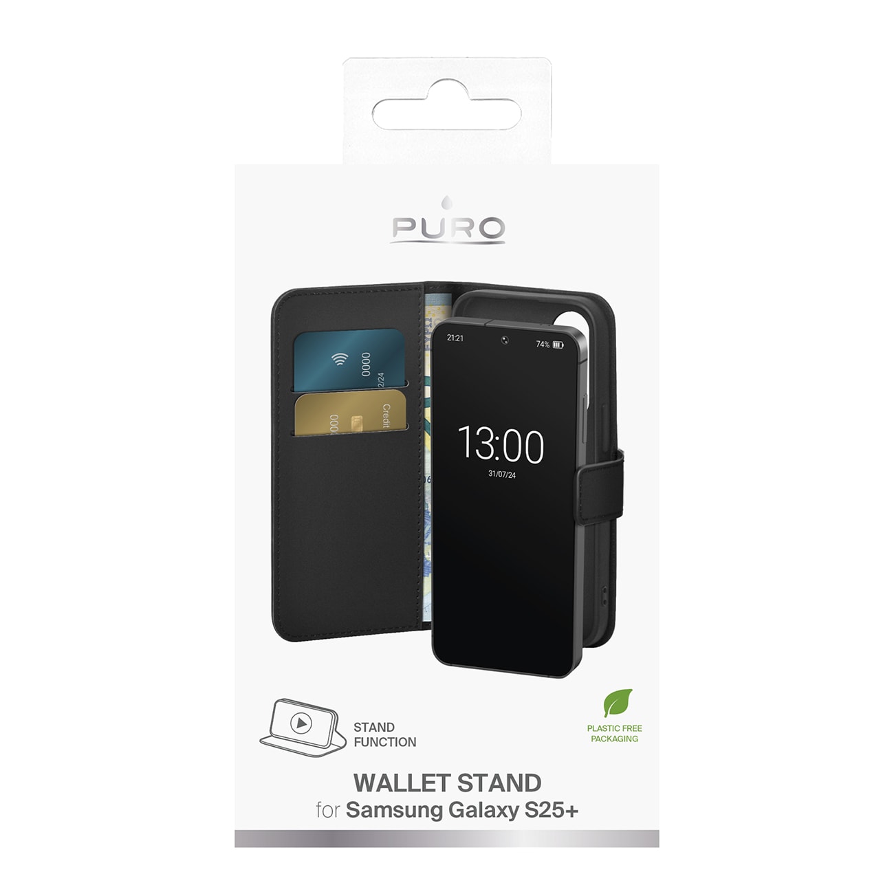 Puro Booklet-etui med flip og pung til Samsung Galaxy S25+ - Sort