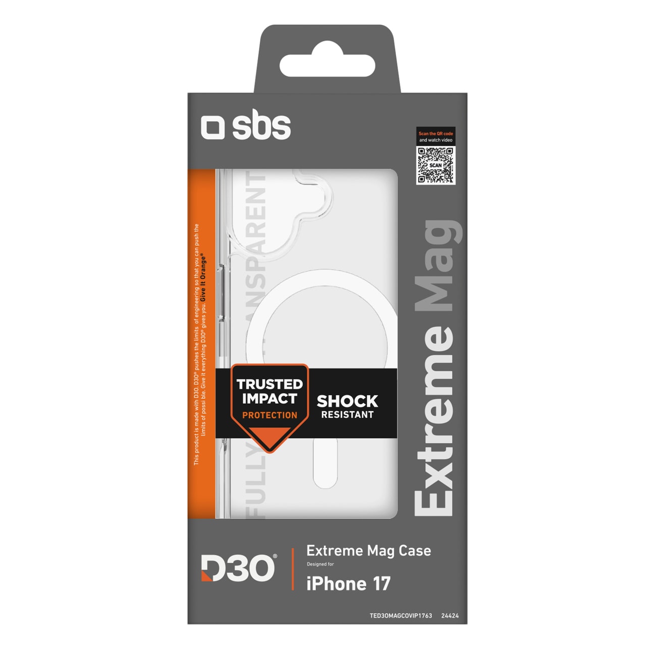 SBS Extreme Mag Case med D3O-teknologi til iPhone 17 - Gennemsigtig