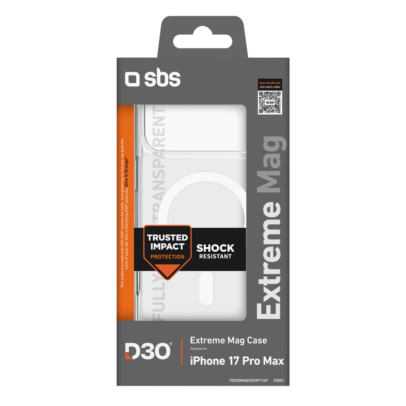 SBS Extreme Mag-etui med D3O-teknologi til iPhone 17 Pro Max - Transparent