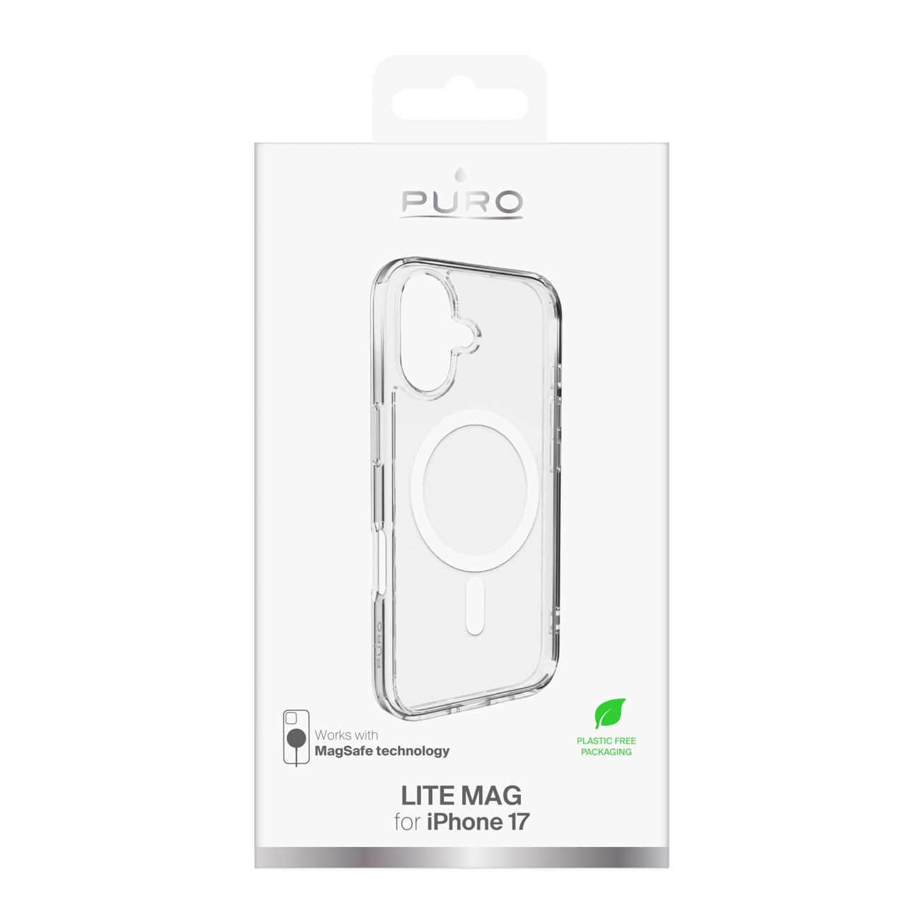 Puro Lite Mag TPU+PC-etui kompatibelt med MagSafe til iPhone 17 - gennemsigtigt med hvid ring