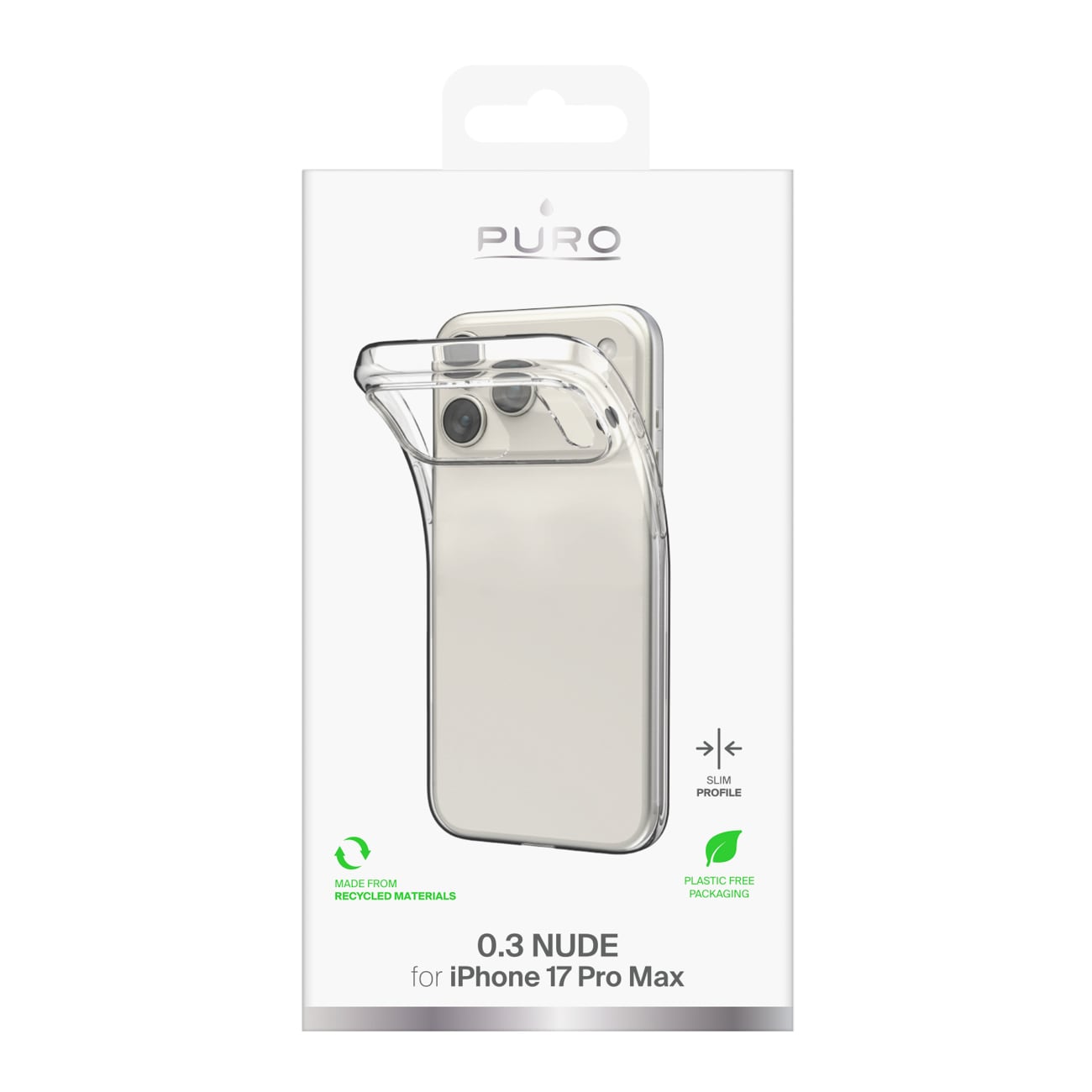 Puro 0.3 Nude Ultra-Slim TPU-etui til iPhone 17 Pro Max - Transparent
