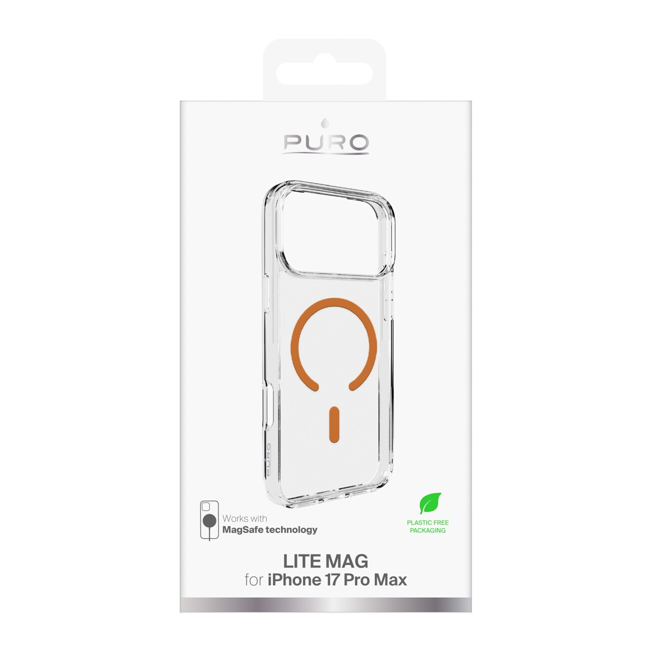 Puro Lite Mag TPU+PC Fodral för iPhone 17 Pro Max - Transparent med orange ring, MagSafe kompatibel