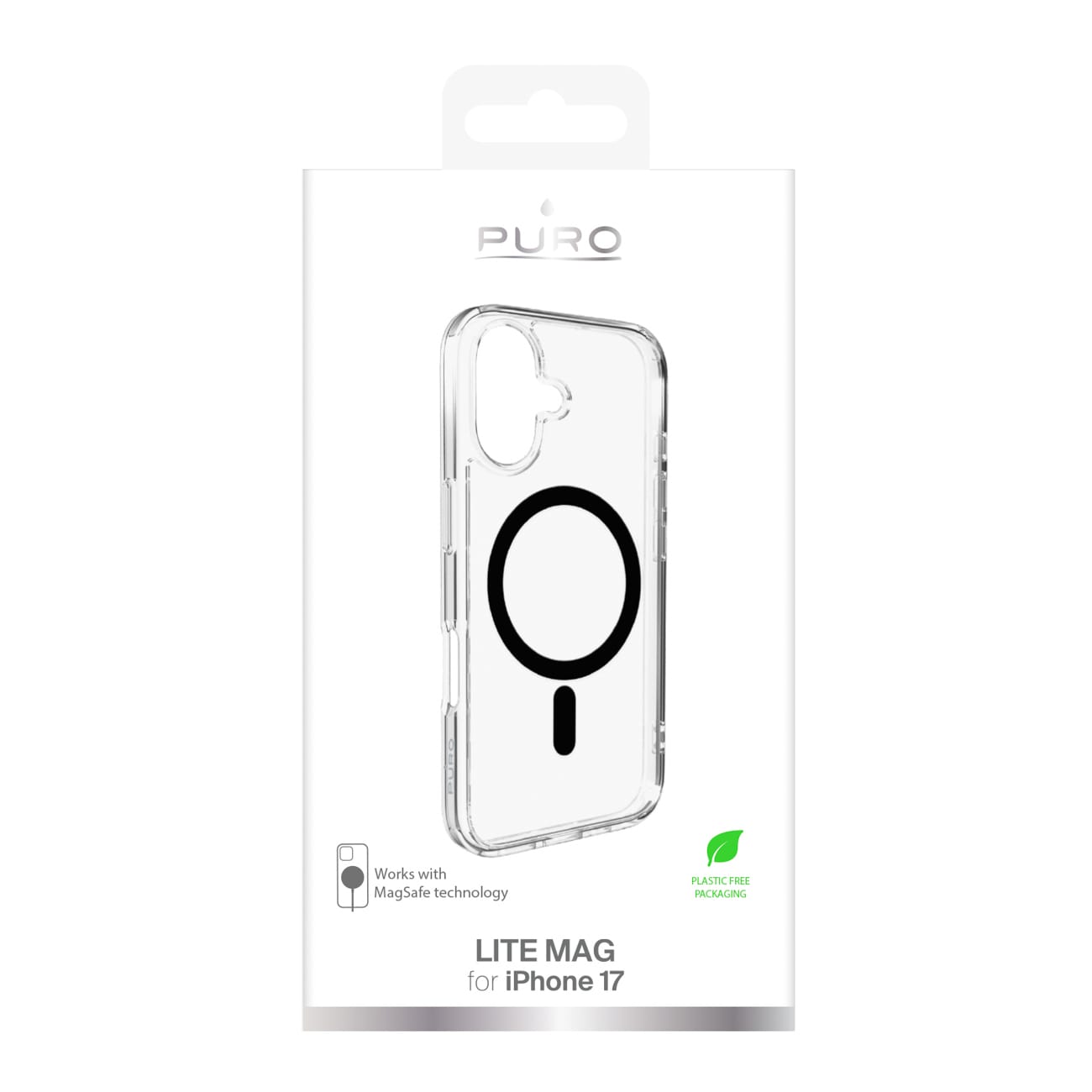 Puro Lite Mag TPU+PC-etui kompatibelt med MagSafe til iPhone 17 - gennemsigtigt med sort ring