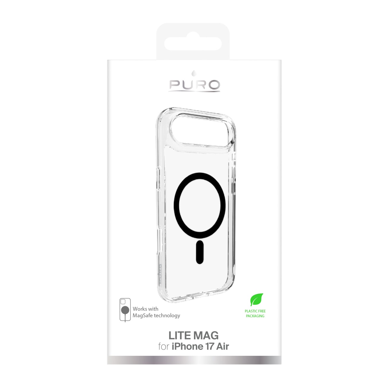 Puro Lite Mag TPU+PC-etui kompatibelt med MagSafe til iPhone 17 Air - gennemsigtigt med sort ring