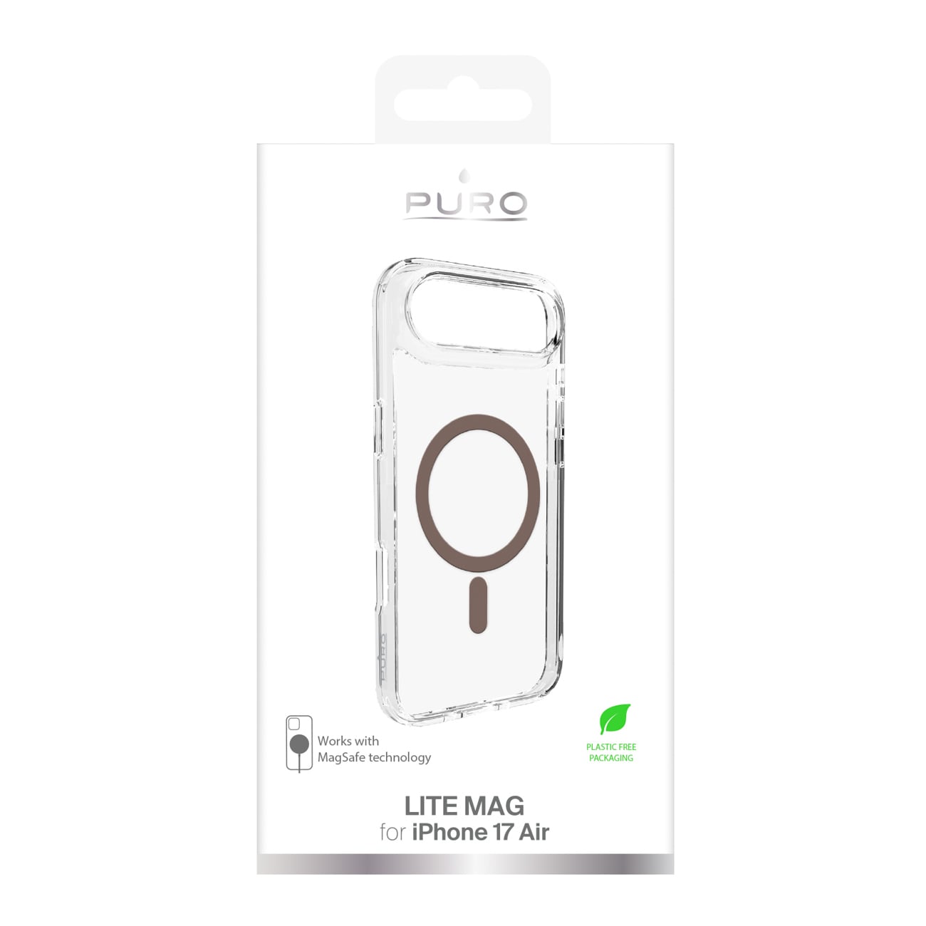 Puro Lite Mag TPU+PC-etui kompatibelt med MagSafe til iPhone 17 Air - gennemsigtigt med brun ring