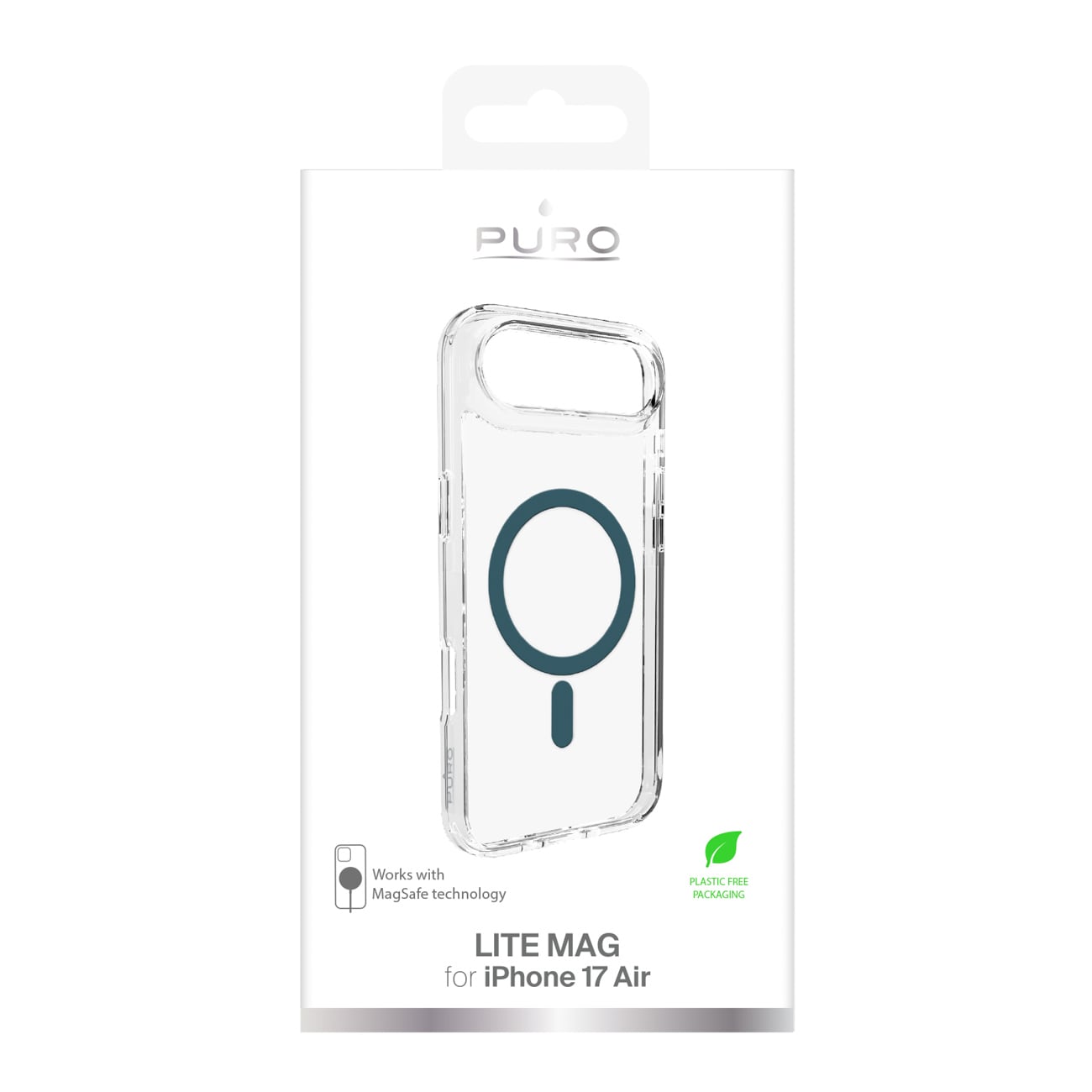 Puro Lite Mag TPU+PC-etui kompatibelt med MagSafe til iPhone 17 Air - gennemsigtigt med turkis ring