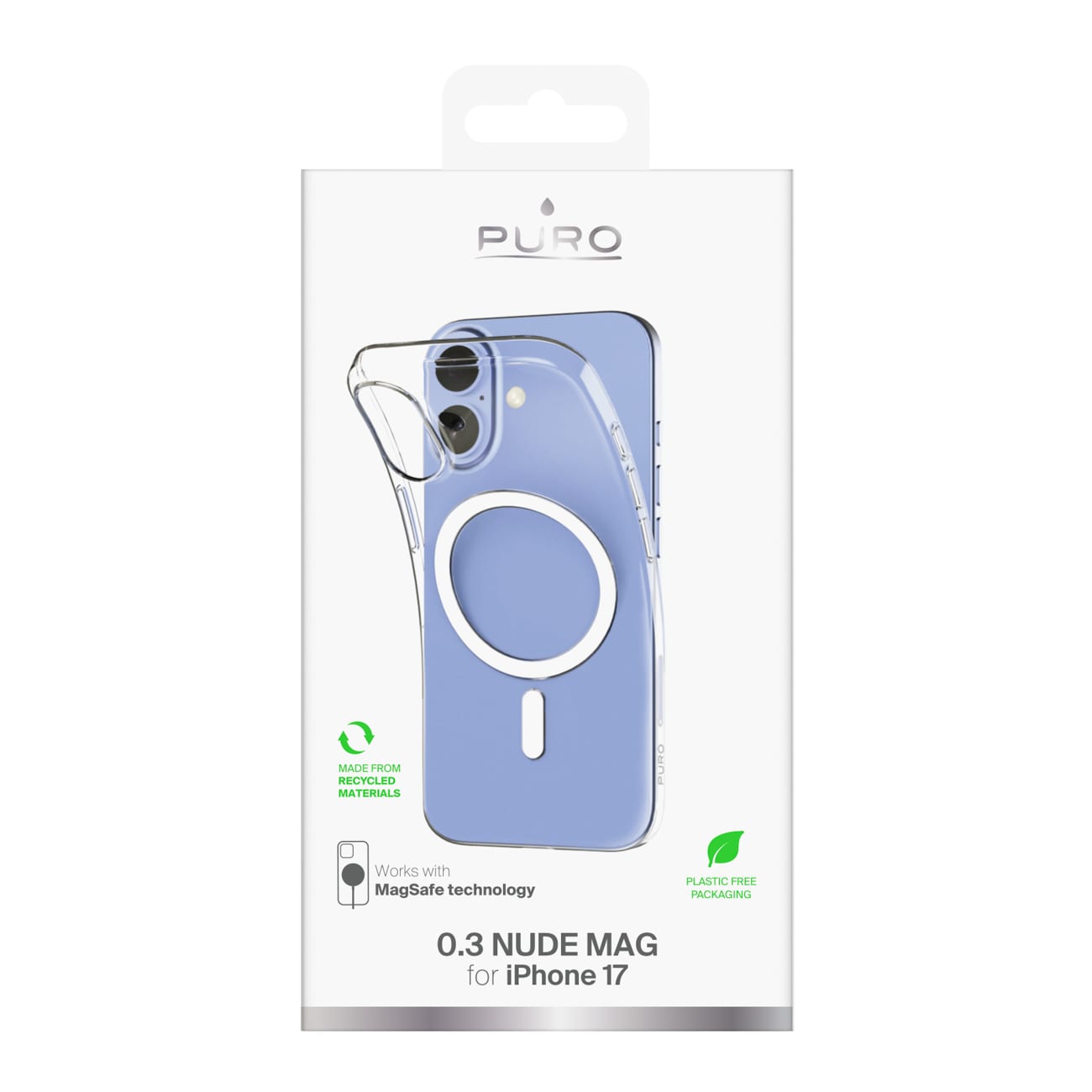 Puro 0.3 MAG Ultra-Slim TPU Etui Kompatibel med MagSafe til iPhone 17 - Transparent