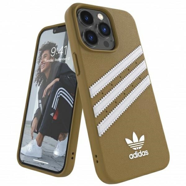 Adidas OR gjutet fodral PU för iPhone 13 Pro Max - Beige och guld