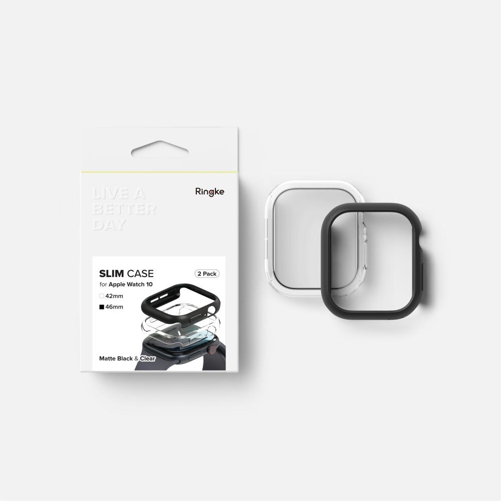 Ringke Slim 2-pack etui til Apple Watch 10 46mm - Klar og mat sort