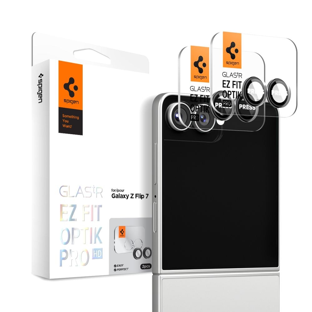 Spigen Optik Pro HD Glas.TR EZ Fit 2-pack kameraskydd för Samsung Galaxy Z Flip 7 - Svart