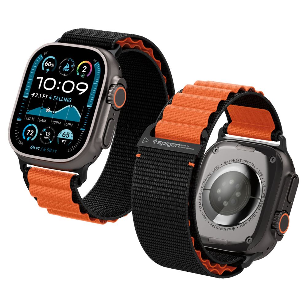 Spigen WBF1 Armband till Apple Klocka 44 / 45 / 46 / 49 mm - Svart och orange