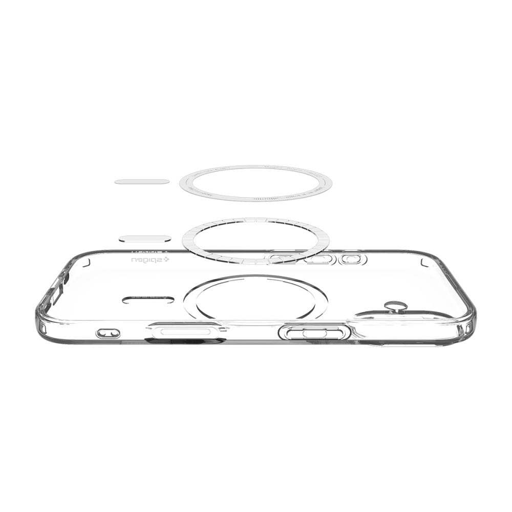 Spigen MagSafe-etui med flydende krystal til iPhone 17 - klar og hvid